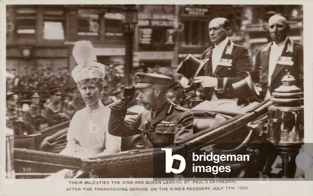 King George V and Queen Mary leaving St Paul's Cathedral, London, 7 July 1929 (b/w photo)