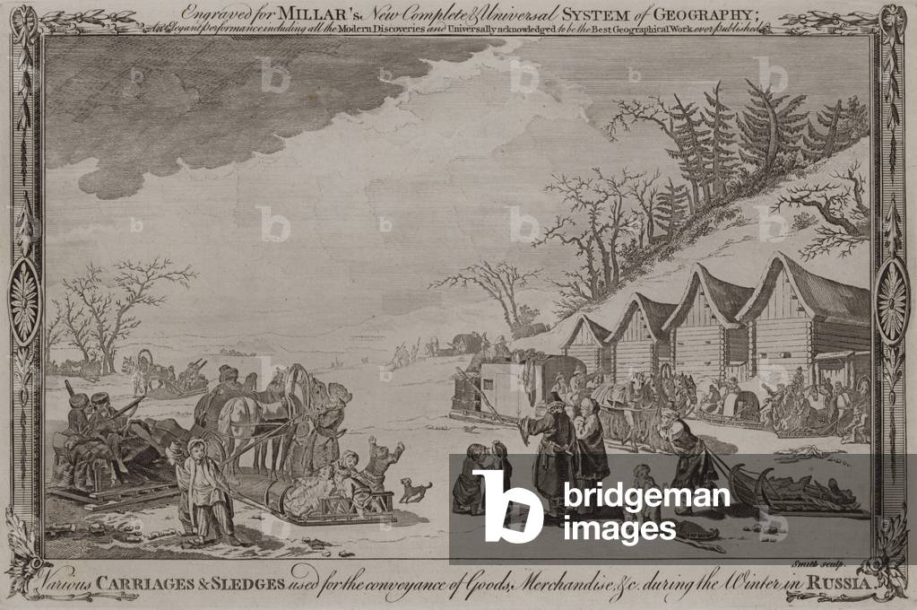 Means of transport during winter in Russia (engraving)