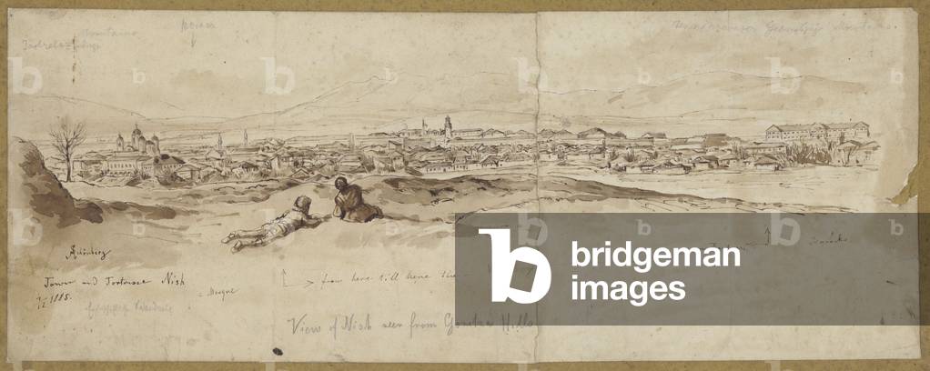 View of Nis from the Goritza Hills, Serbia, 1885 (drawing)
