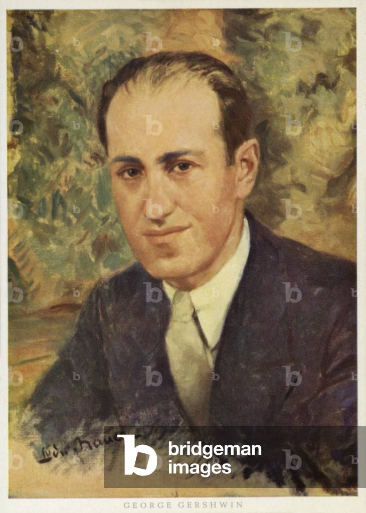 George Gershwin, American composer and pianist (1898-1937) (colour litho)
