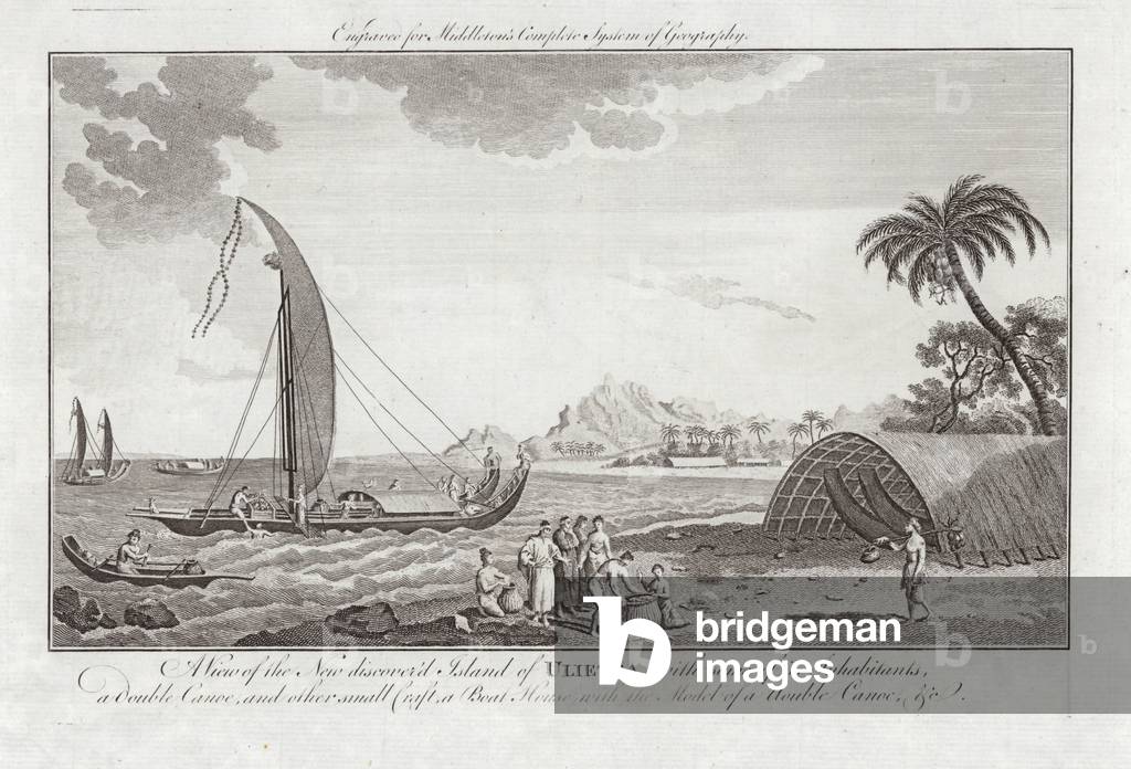 A View of the New Discovered Island of Ulieta with some of the inhabitants (engraving)