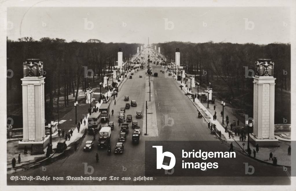 Ost-West-Achse (East-West Axis), from the Brandenburg Gate, Berlin, Germany, 1930s or 1940s (b/w photo)