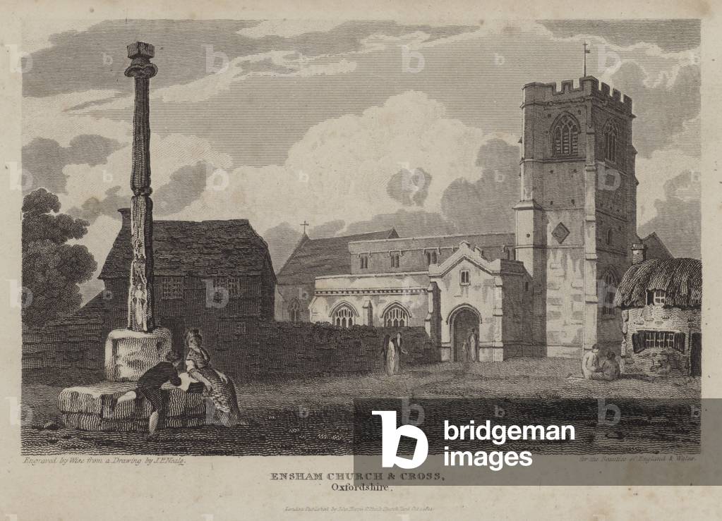 Ensham Church and Cross, Oxfordshire (engraving)