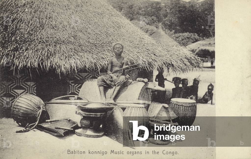 Music organs in the Congo (b/w photo)
