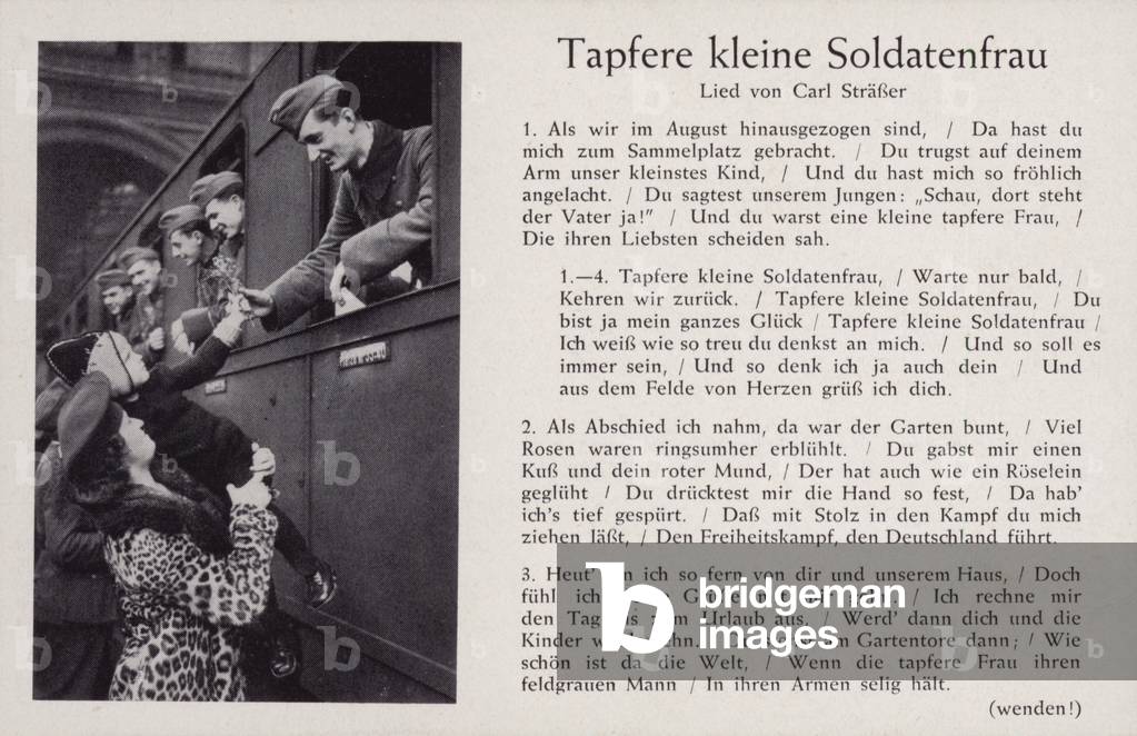 German soldiers saying farewell to their wives and children, World War II (b/w photo)