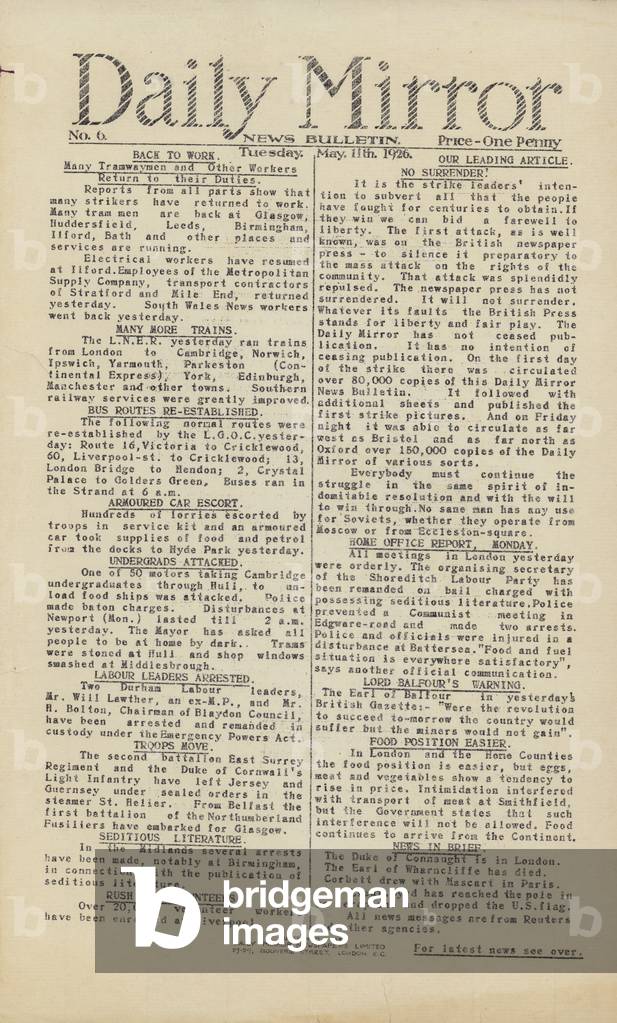 General Strike reported in the Daily Mirror (engraving)