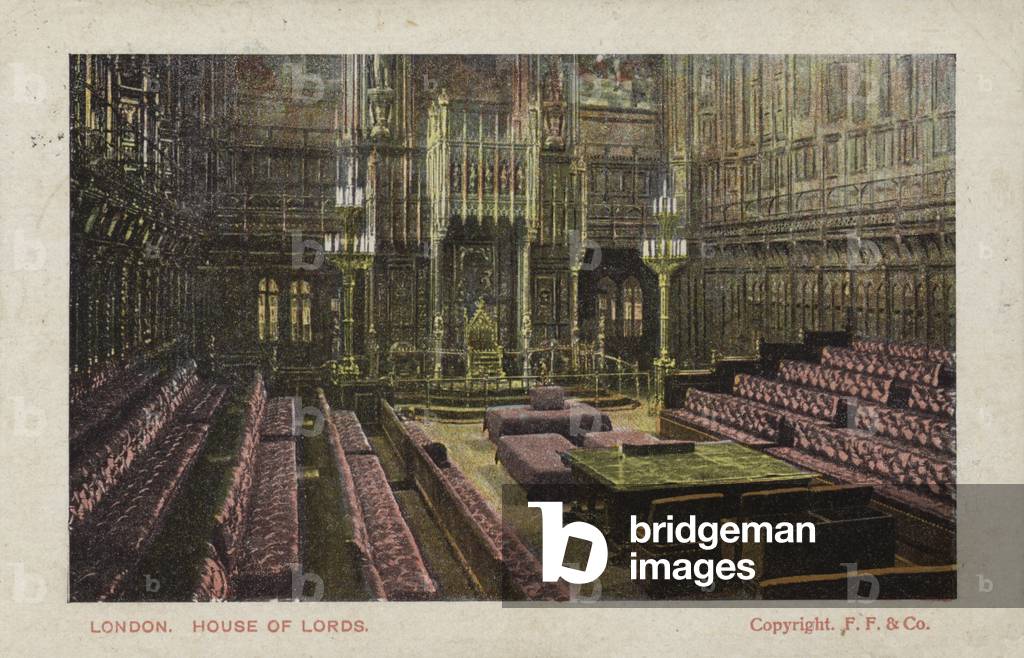 Chamber of the House of Lords, Palace of Westminster, London (colour litho)