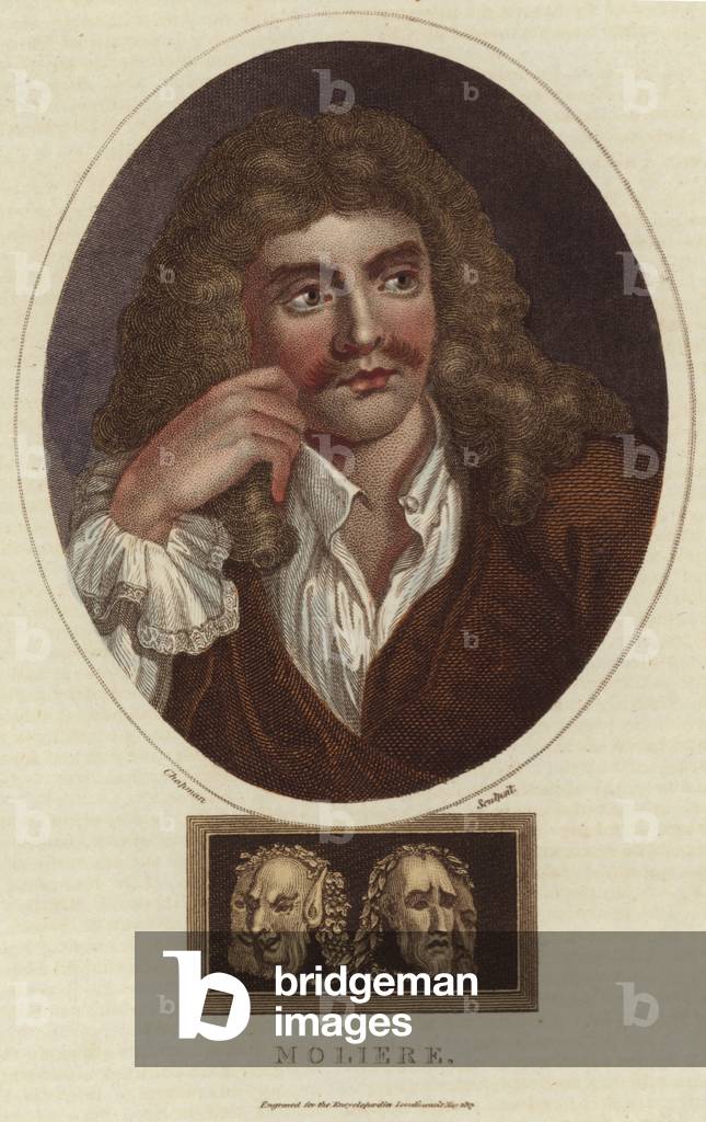 Portrait of Moliere (colour engraving)