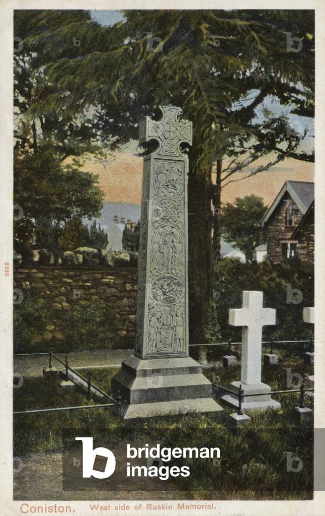 West side of the Ruskin Memorial, Coniston, Lake District (coloured photo)
