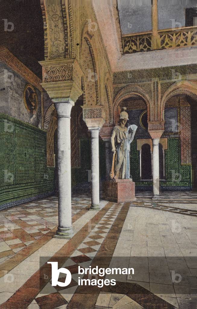 Courtyard in the Alhambra, Granada, Spain (coloured photo)