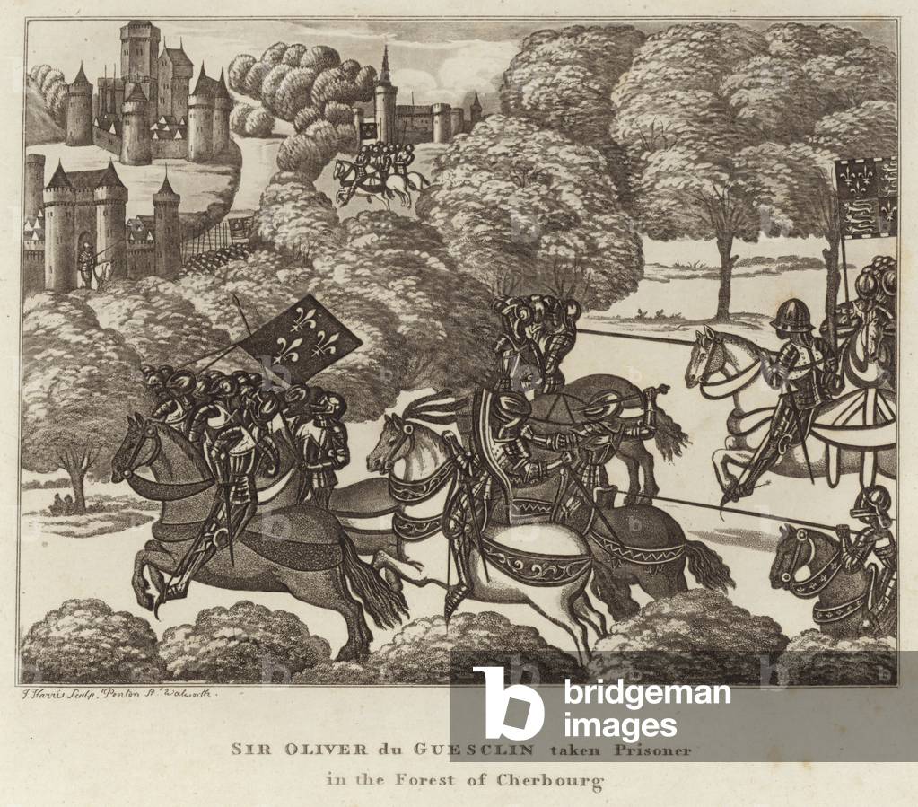 Sir Oliver du Guesclin taken Prisoner in the Forest of Cherbourg (engraving)