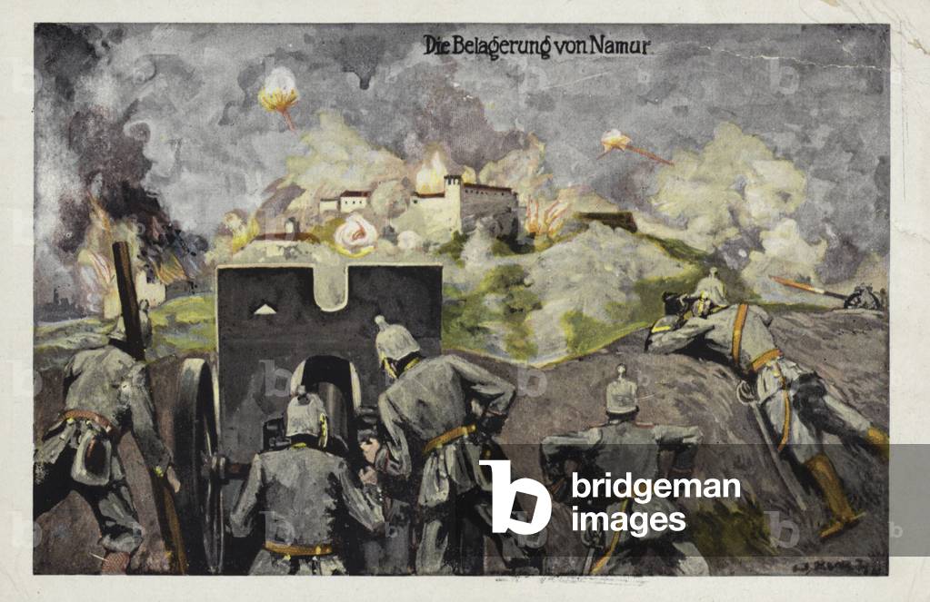 Siege of Namur, Belgium, by the German Army, World War I, 1914 (colour litho)