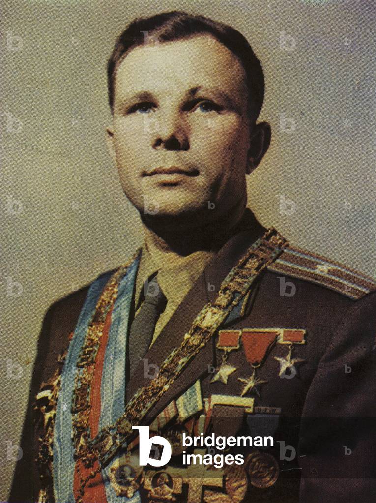 Yuri Gagarin, Soviet pilot and cosmonaut, the first man in space, 1961 (colour photo)