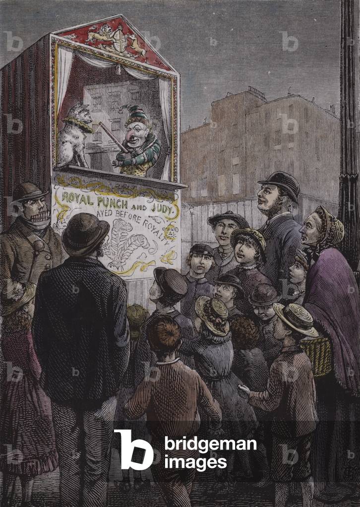 Punch and Judy show (coloured engraving)