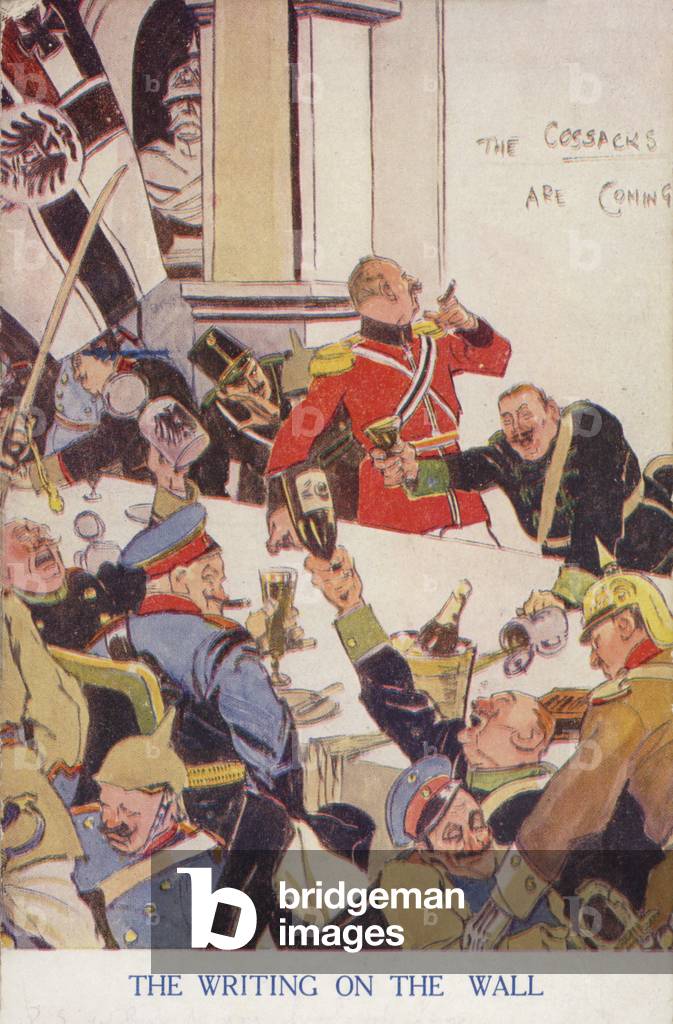 The Kaiser and German army drunk at a party (colour litho)