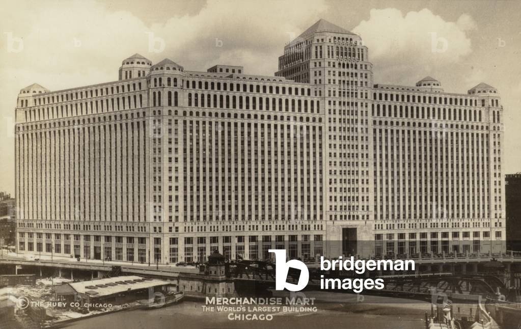 Merchandise Mart, the world's largest building, Chicago, Illinois, USA (b/w photo)