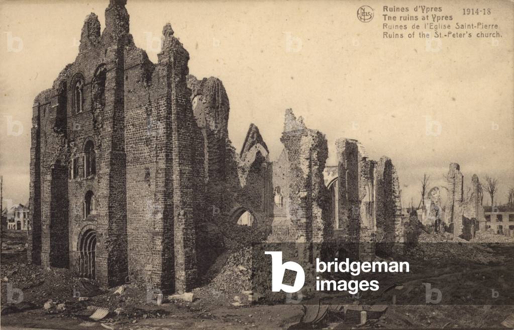 Ruins of St Peter's Church, Ypres, Belgium, World War I (b/w photo)