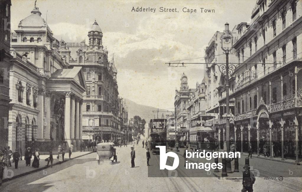 Postcard depicting Adderley Street in Cape Town (b/w photo)