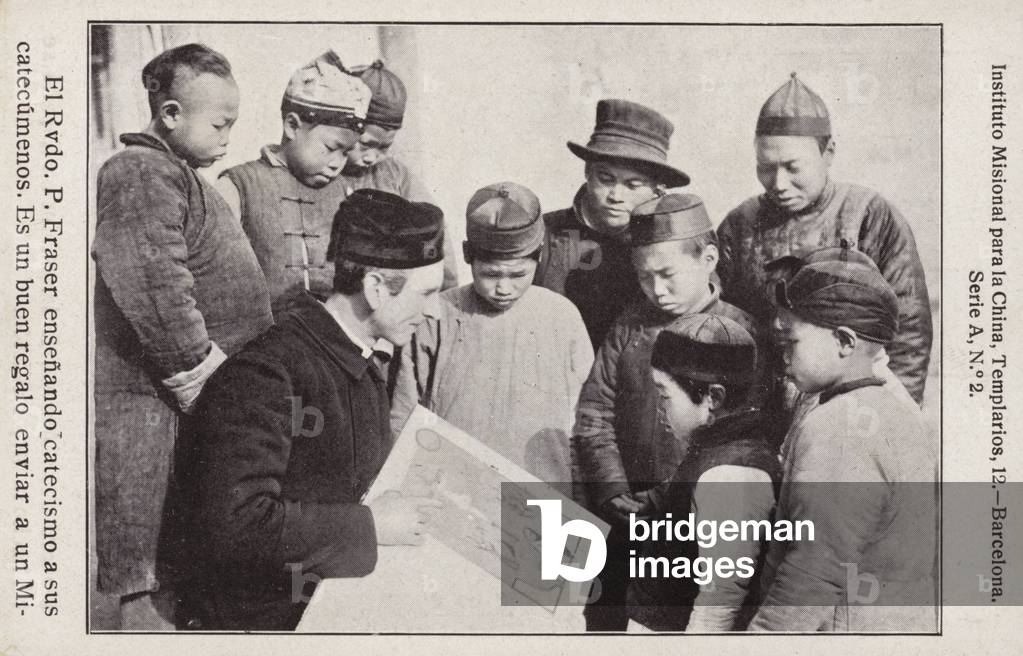 Reverend Fraser teaching catechism in China (b/w photo)