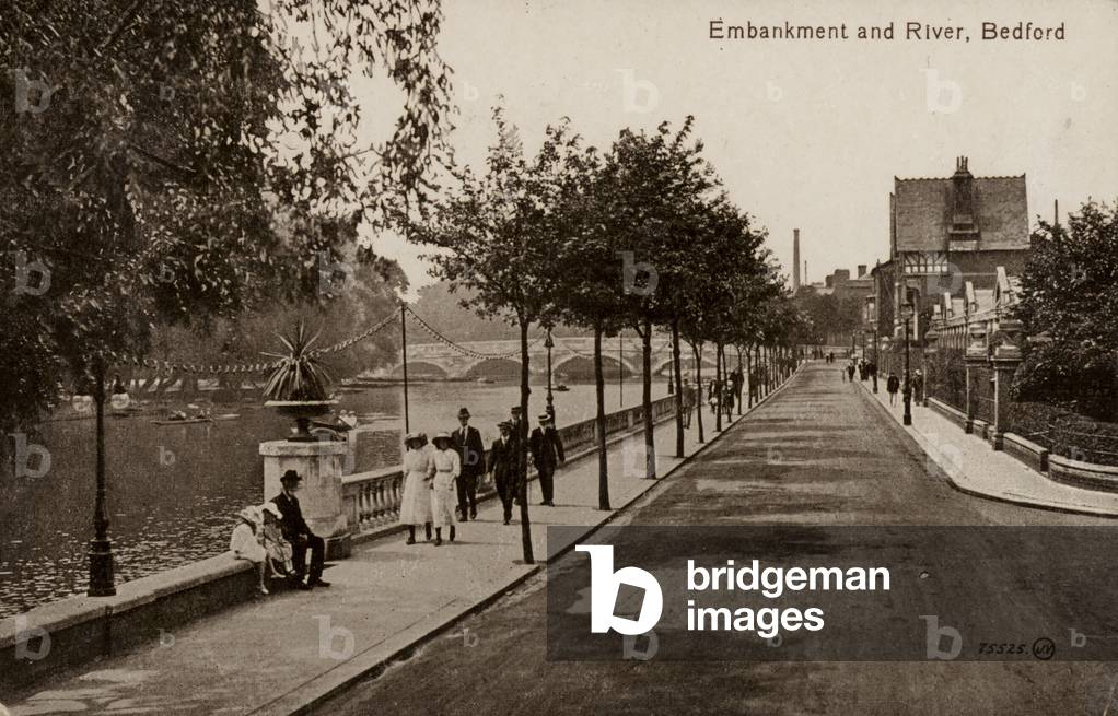Embankment and River, Bedford (b/w photo)