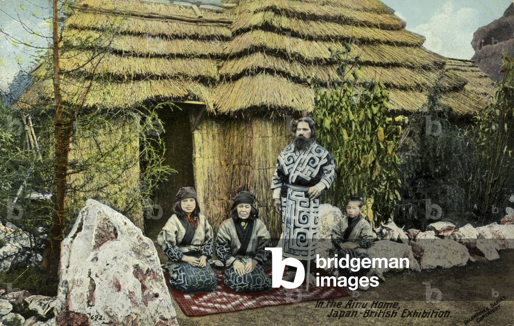 In the Ainu home, Japan-British Exhibition, London 1910 (coloured photo)