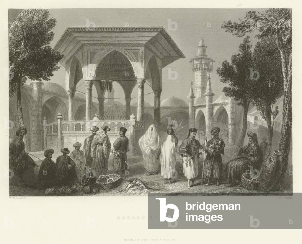 Bazaar at Jaffa, 1837 (engraving)