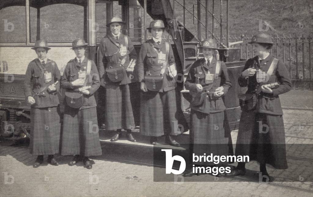 Women working as tram conductors, World War I (b/w photo)