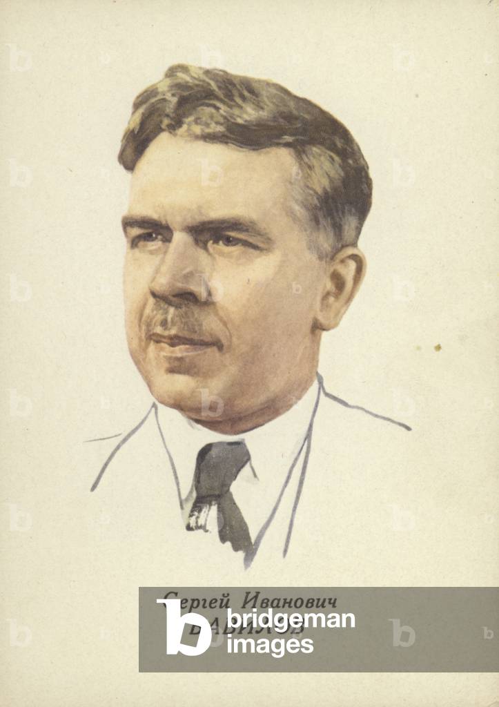 Sergey Vavilov, Russian physicist, President of the Academy of Sciences of the USSR from 1945 to 1951. (colour litho)