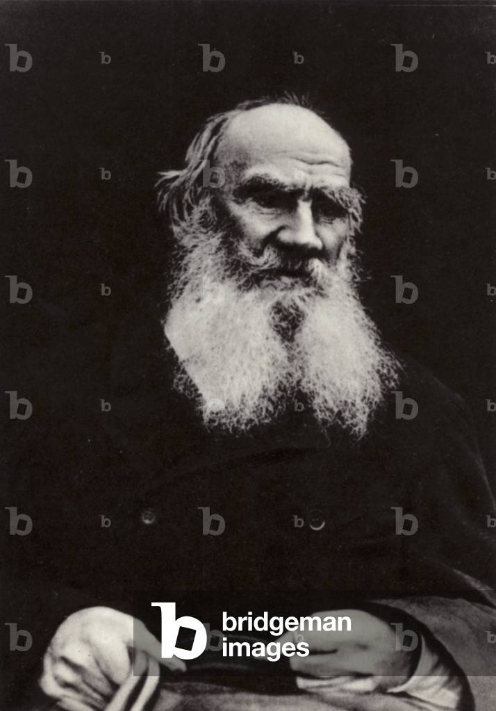 L N Tolstoi, Krekshino village, 1909 (b/w photo)