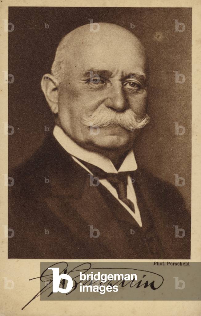 Ferdinand von Zeppelin (1838-1917), German airship manufacturer (b/w photo)