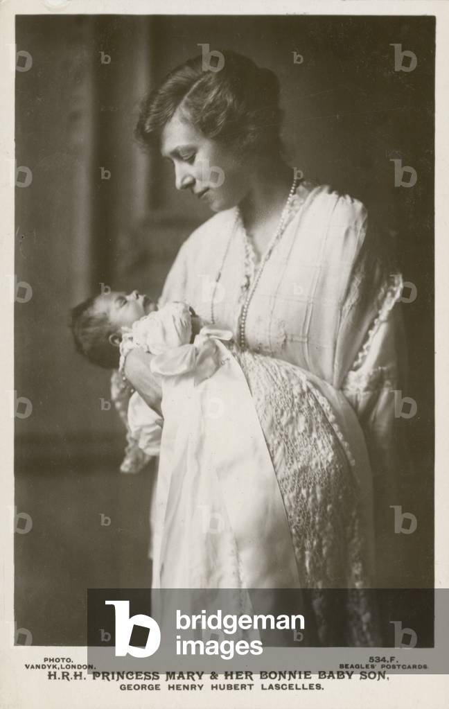 Princess Mary, Viscountess Lascelles, with her eldest son, George, 1923 (b/w photo)