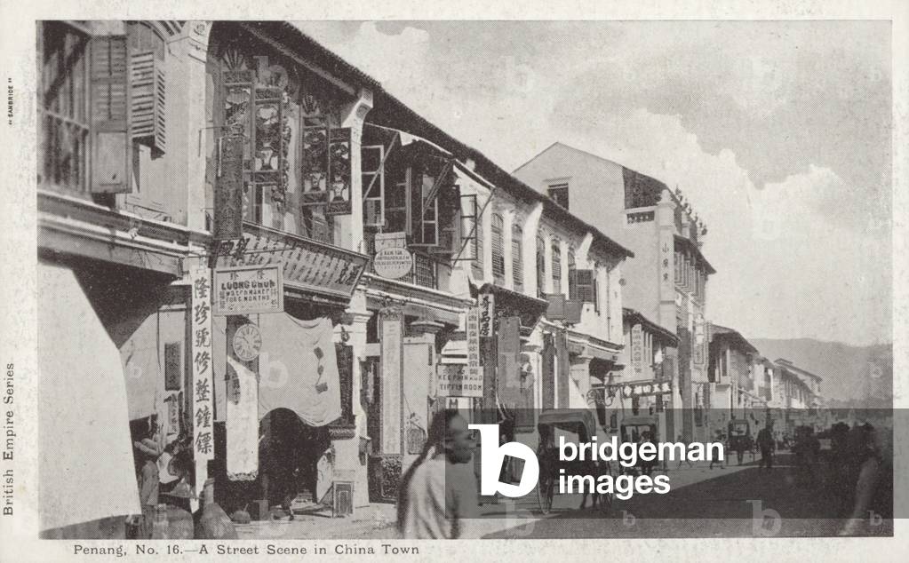 A Street Scene in China Town, Penang (b/w photo)