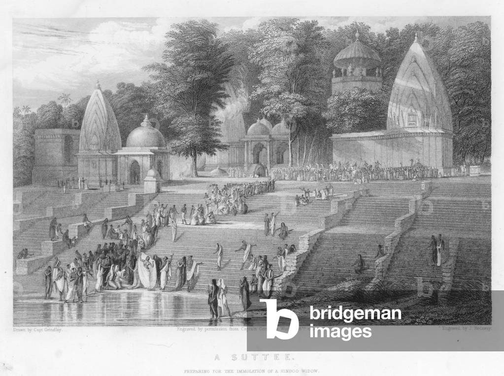 A Suttee, Preparing for the Immolation of a Hindoo Widow (engraving)