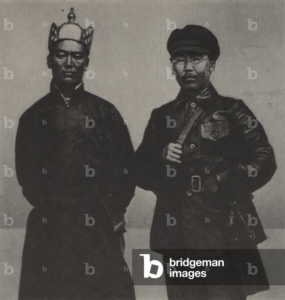 Sukhe-Bator and M I Amgayev, Urga, 5 June 1922 (b/w photo)