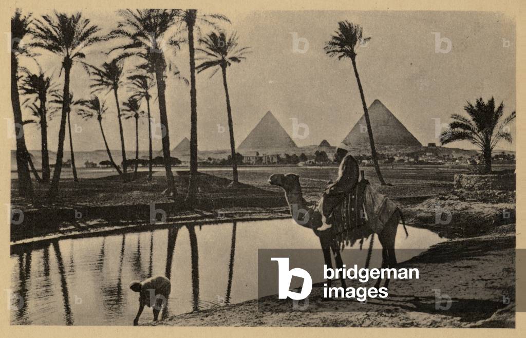 The Pyramids of Giza, Egypt (b/w photo)