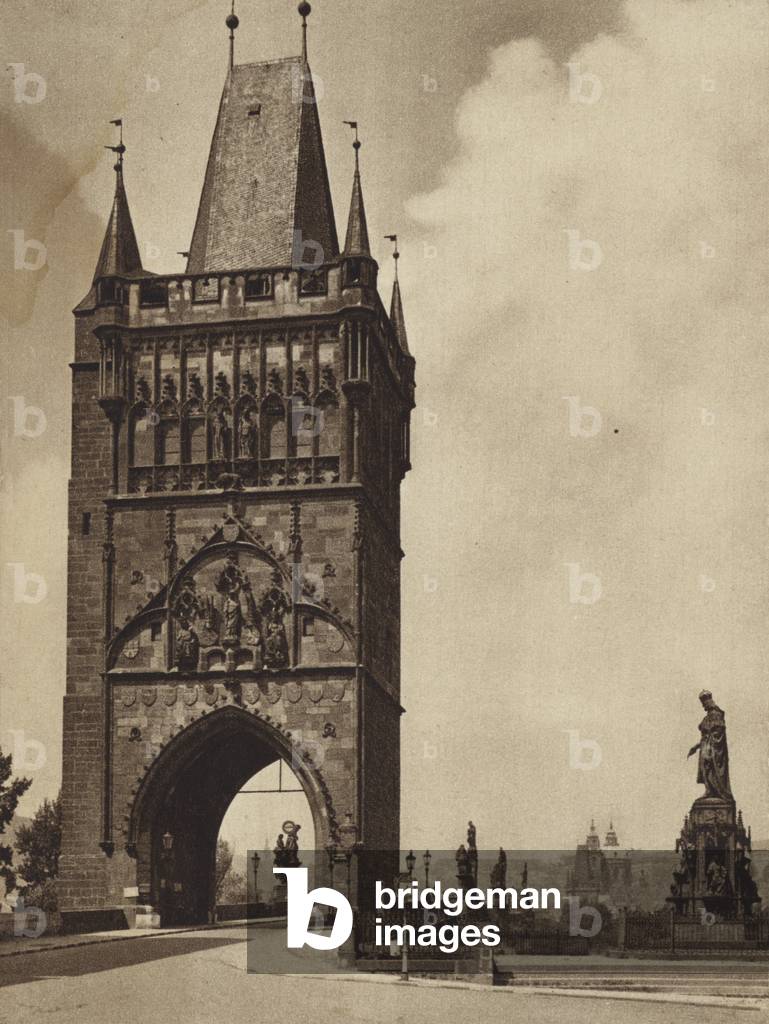 Bridge Tower of the Old Town, Prague, Czechoslovakia, late 1940s (b/w photo)