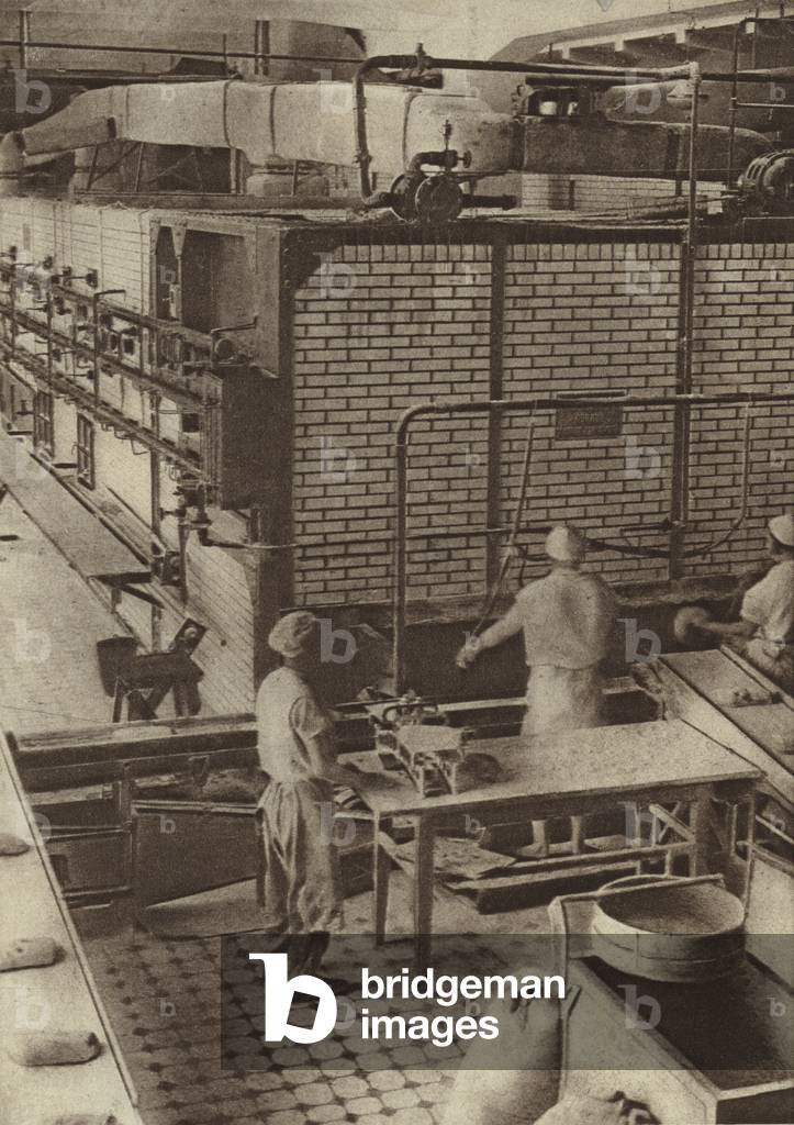 Baking process in a Soviet mechanised bakery, USSR, 1931 (b/w photo)
