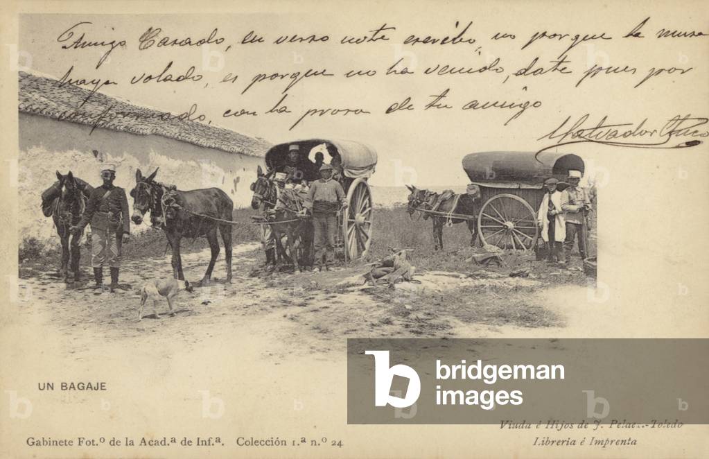 Army baggage train, Spain (b/w photo)