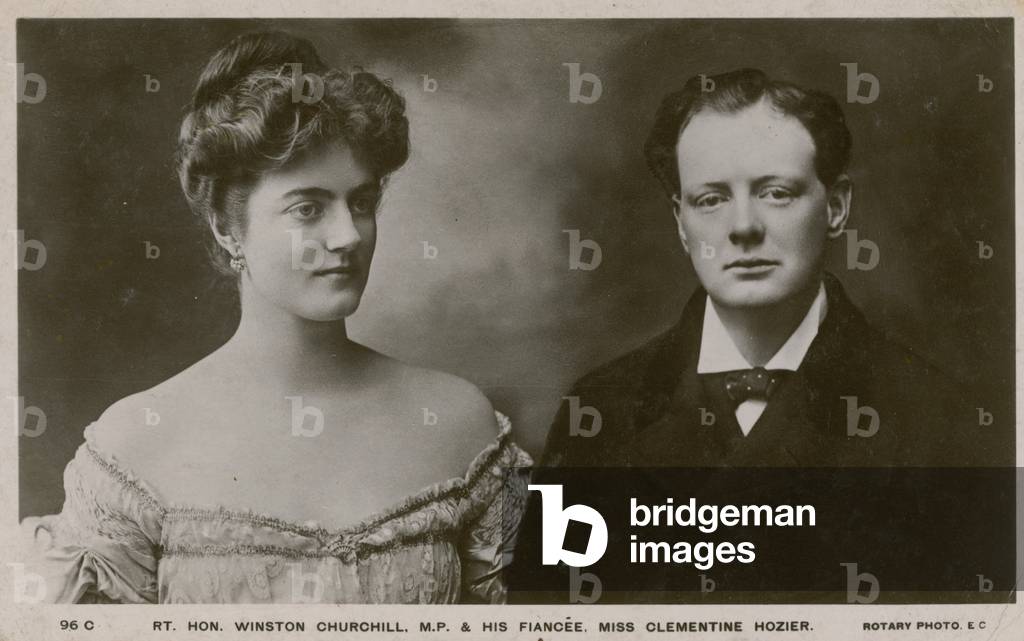 Winston Churchill MP and his fiancee Clementine Hozier, c.1908 (b/w photo)