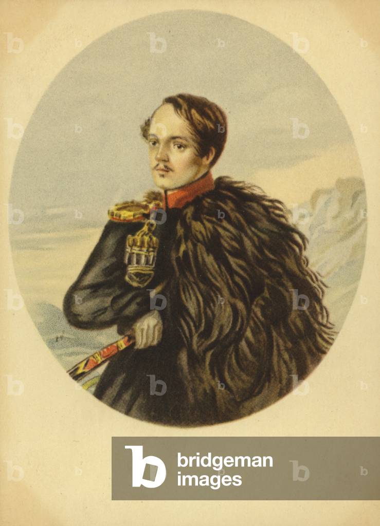 Mikhail Lermontov, Russian writer, poet and artist (colour litho)