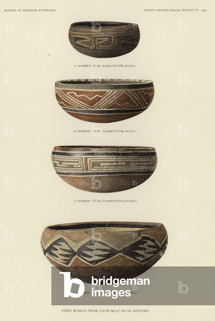 Food bowls from Four-Mile Ruin, Arizona (colour litho)