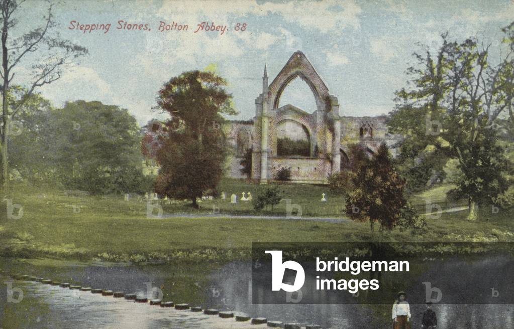 Stepping stones, Bolton Abbey, Yorkshire (coloured photo)