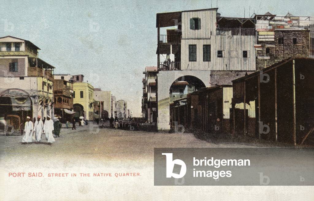 Street in the native quarter, Port Said, Egypt (coloured photo)