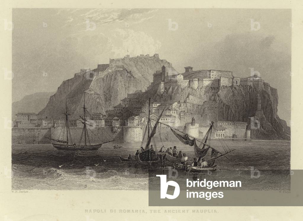 Napoli di Romania, the ancient Nauplia, Greece (engraving)