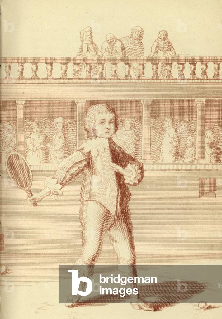 Prince James, Duke of York, playing tennis (engraving)