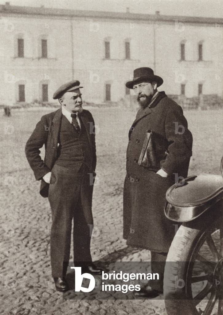 Lenin and V D Bonch-Bruyevich in the Kremlin, Moscow, October 1918 (b/w photo)