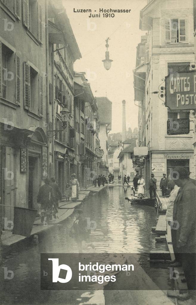 Floods, Lucerne, Switzerland (b/w photo)