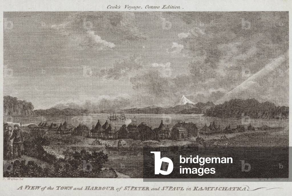 A view of the town and harbour of St Peter and St Paul in Kamtschatka (engraving)