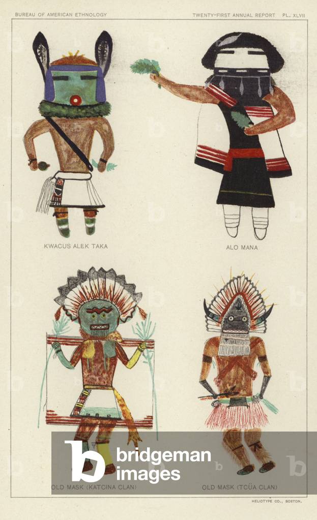 Kwacus Alek Taka, Alo Mana, Old mask (Katcina Clan), Old Mask (Tcua Clan) (colour litho)