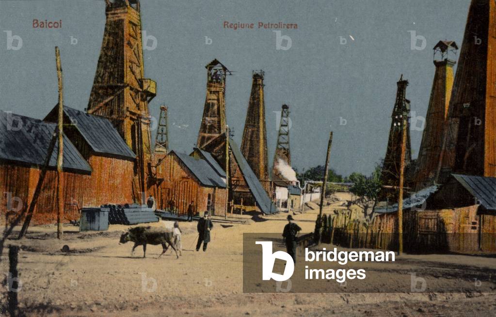 Oil wells, Baicoi, Romania (coloured photo)